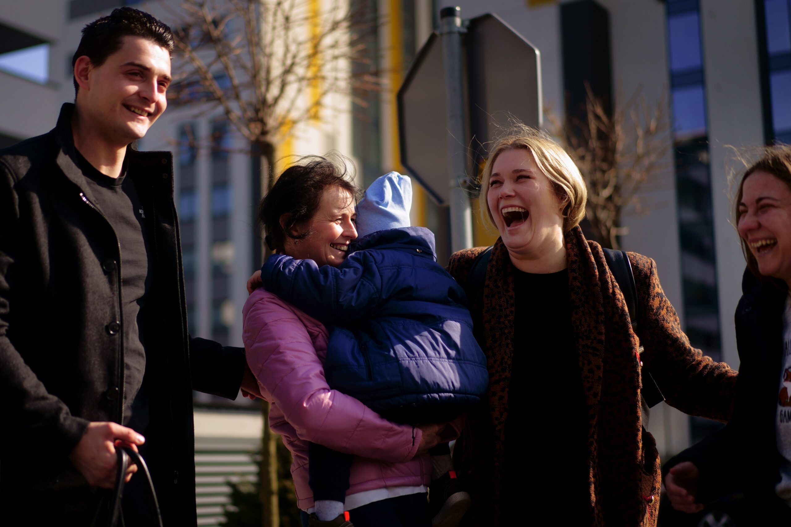 The family were reunited outside a visa office in Rzeszow, Poland (Victoria Jones/PA)