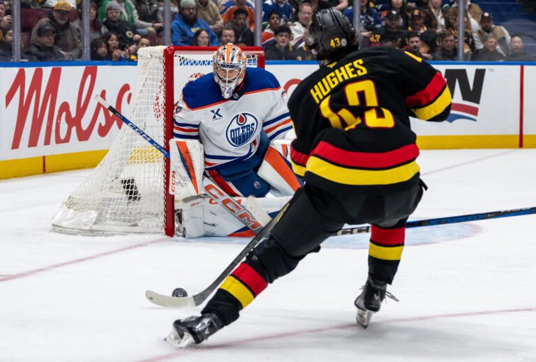 Hughes scores twice, slumping Vancouver Canucks edge Edmonton Oilers 3-2