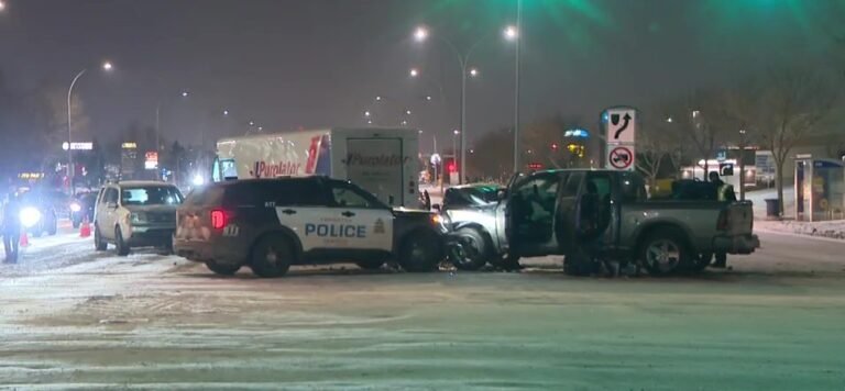 Stolen truck fleeing police the wrong way on Stony Plain Road triggers 5-vehicle crash: EPS