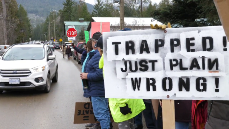 ‘We’re being held hostage’: B.C. residents protest ongoing inland ferry strike