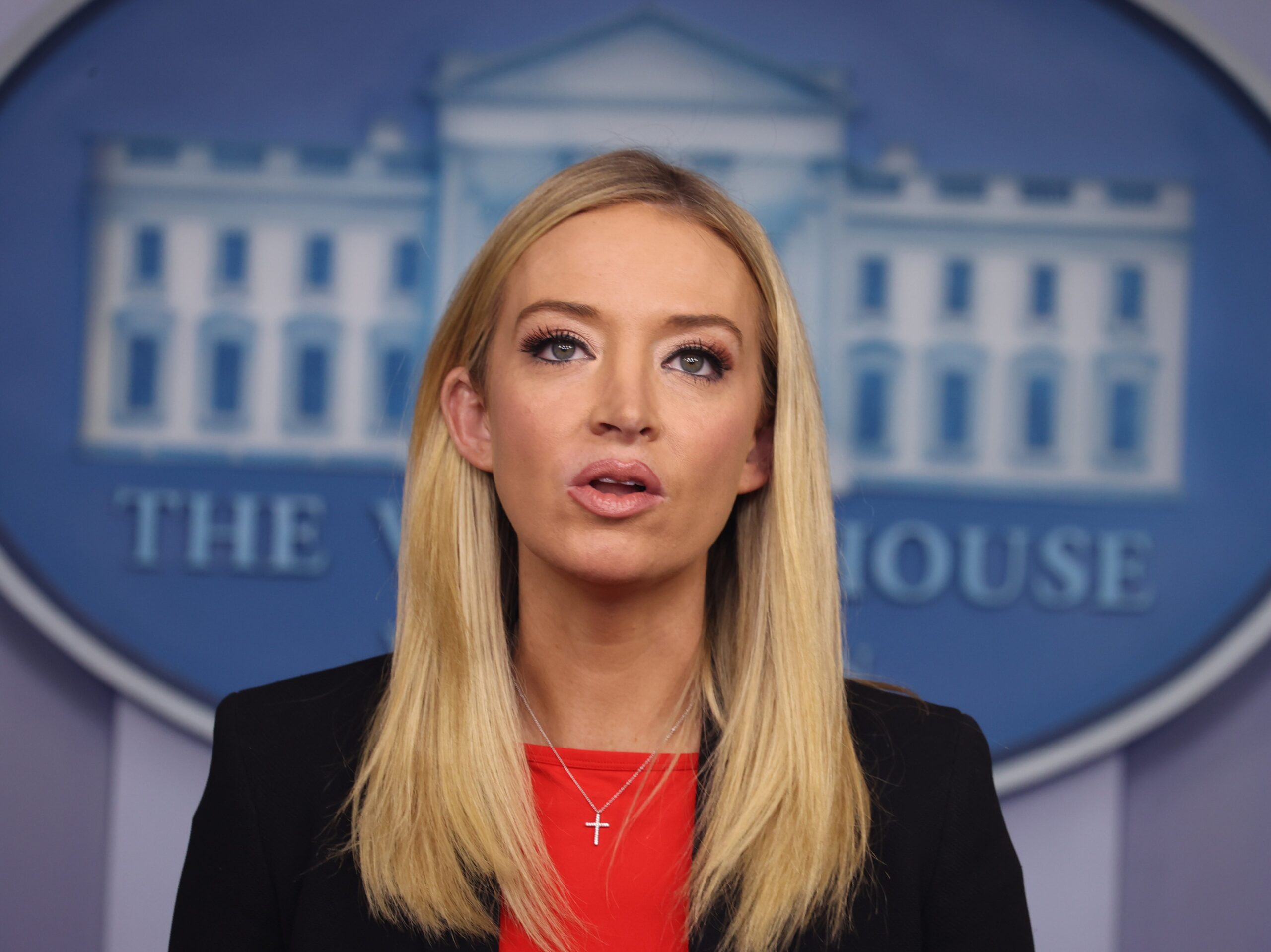 Kayleigh McEnany pictured giving a press briefing during Trump’s first term. McEnany said Jake Tapper and Alex Thompson's new book on President Joe Biden's decline is 'exonerating for much of the Democratic party'