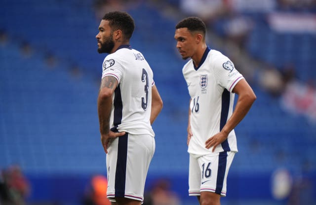 England’s Reece James (left) and Trent Alexander-Arnold look frustrated during the Andorra clash