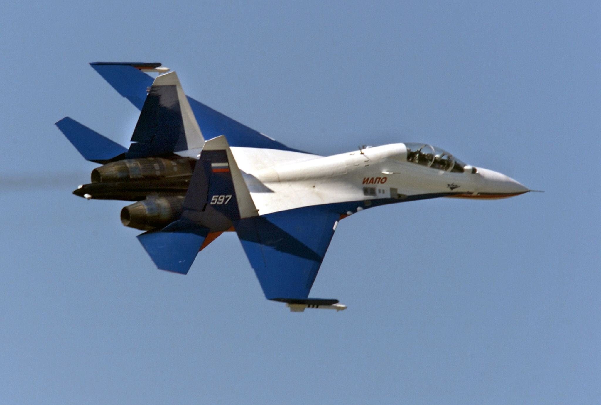 The fighter aircraft SU-30 designed by Sukhoi bureau in Zhukovsky outside Moscow