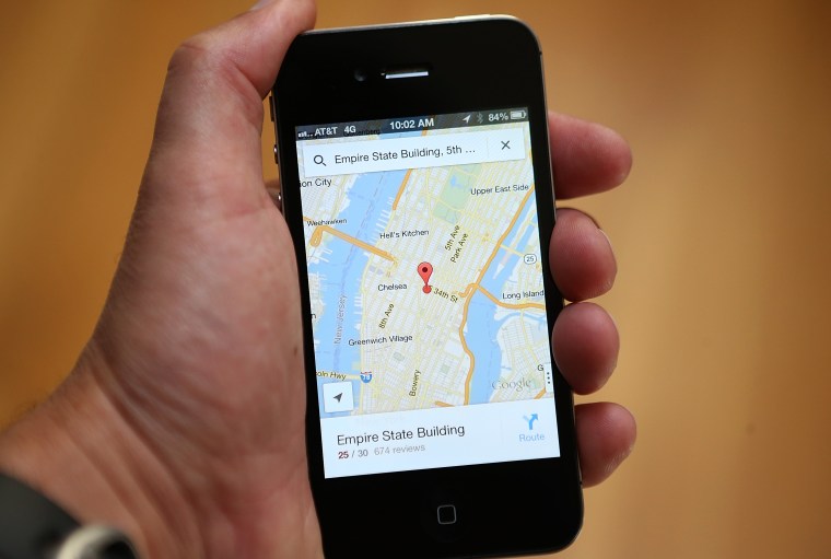 FAIRFAX, CA - DECEMBER 13: The Google Maps app is seen on an Apple iPhone 4S on December 13, 2012 in Fairfax, California. Three months after Apple removed the popular Google Maps from its operating system to replace it with its own mapping software, a Google Maps app has been added to the iTunes store. Apple Maps were widely panned in tech reviews and among customers, the fallout resulting in the dismissal of the top executive in charge of Apple's mobile operating system. (Photo by Justin Sullivan/Getty Images)