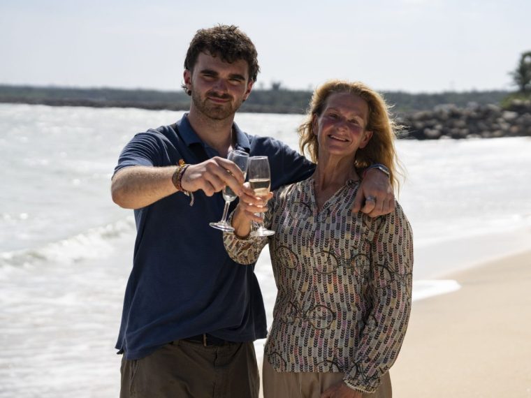 For use in UK, Ireland or Benelux countries only BBC handout photo of housewife Caroline, 60, and 21-year-old Tom who have became the first mother-and-son team to win series five of BBC One's Race Across The World, after reaching the final checkpoint in Kanniyakumari, the southernmost tip of mainland India, to claim their ?20,000 prize. Issue date: Wednesday June 11, 2025. PA Photo. Photo credit should read: Studio Lambert/BBC/PA Wire NOTE TO EDITORS: Not for use more than 21 days after issue. You may use this picture without charge only for the purpose of publicising or reporting on current BBC programming, personnel or other BBC output or activity within 21 days of issue. Any use after that time MUST be cleared through BBC Picture Publicity. Please credit the image to the BBC and any named photographer or independent programme maker, as described in the caption.