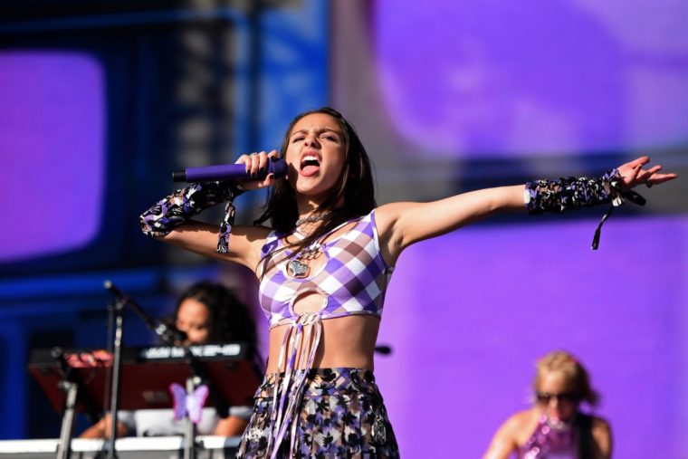 GLASTONBURY, ENGLAND - JUNE 25: Olivia Rodrigo performs on the Other Stage during day four of Glastonbury Festival at Worthy Farm, Pilton on June 25, 2022 in Glastonbury, England. (Photo by Matthew Baker/Redferns)