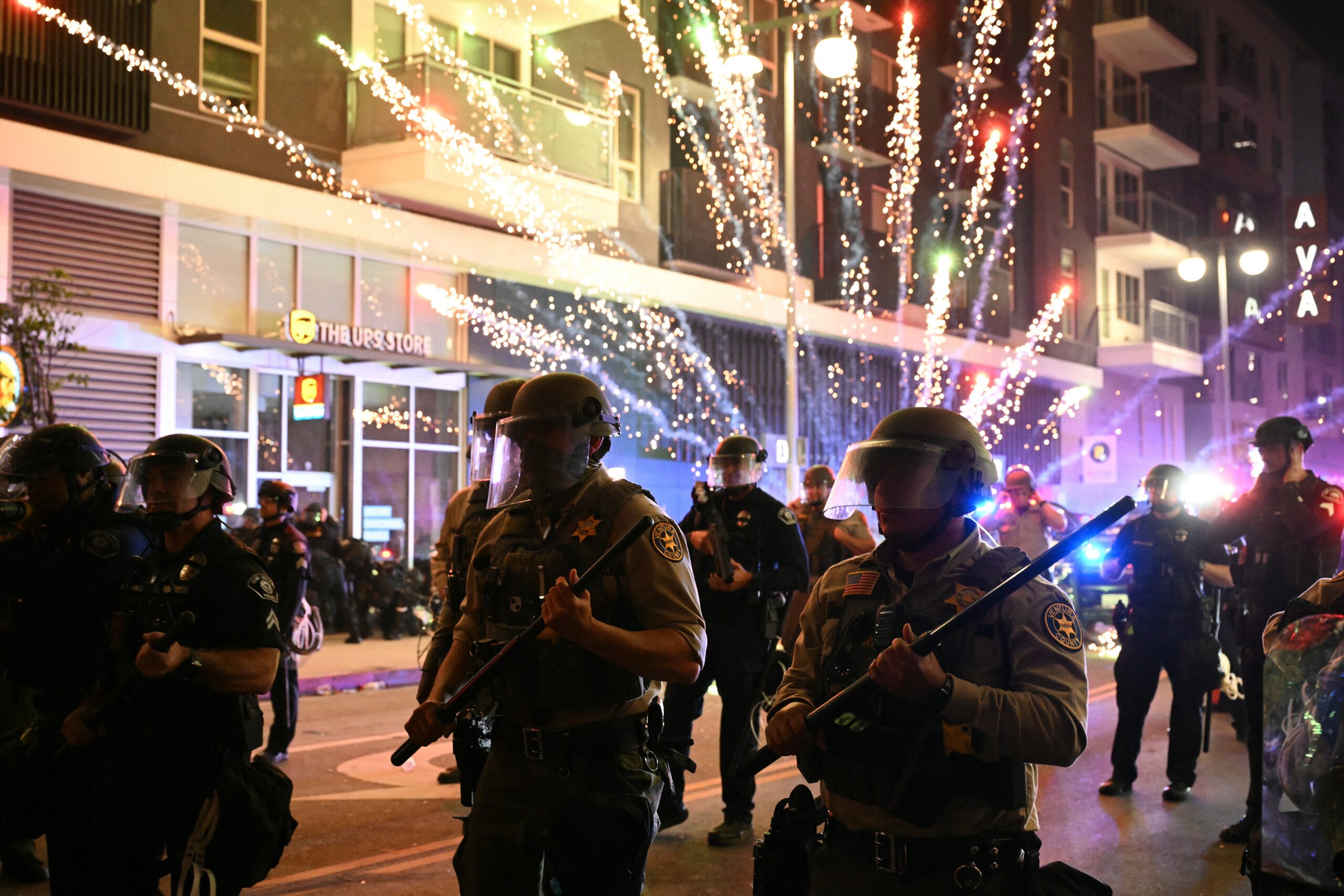 Protests against the Trump adminstration’s immigration raids in LA contnued into Monday evening