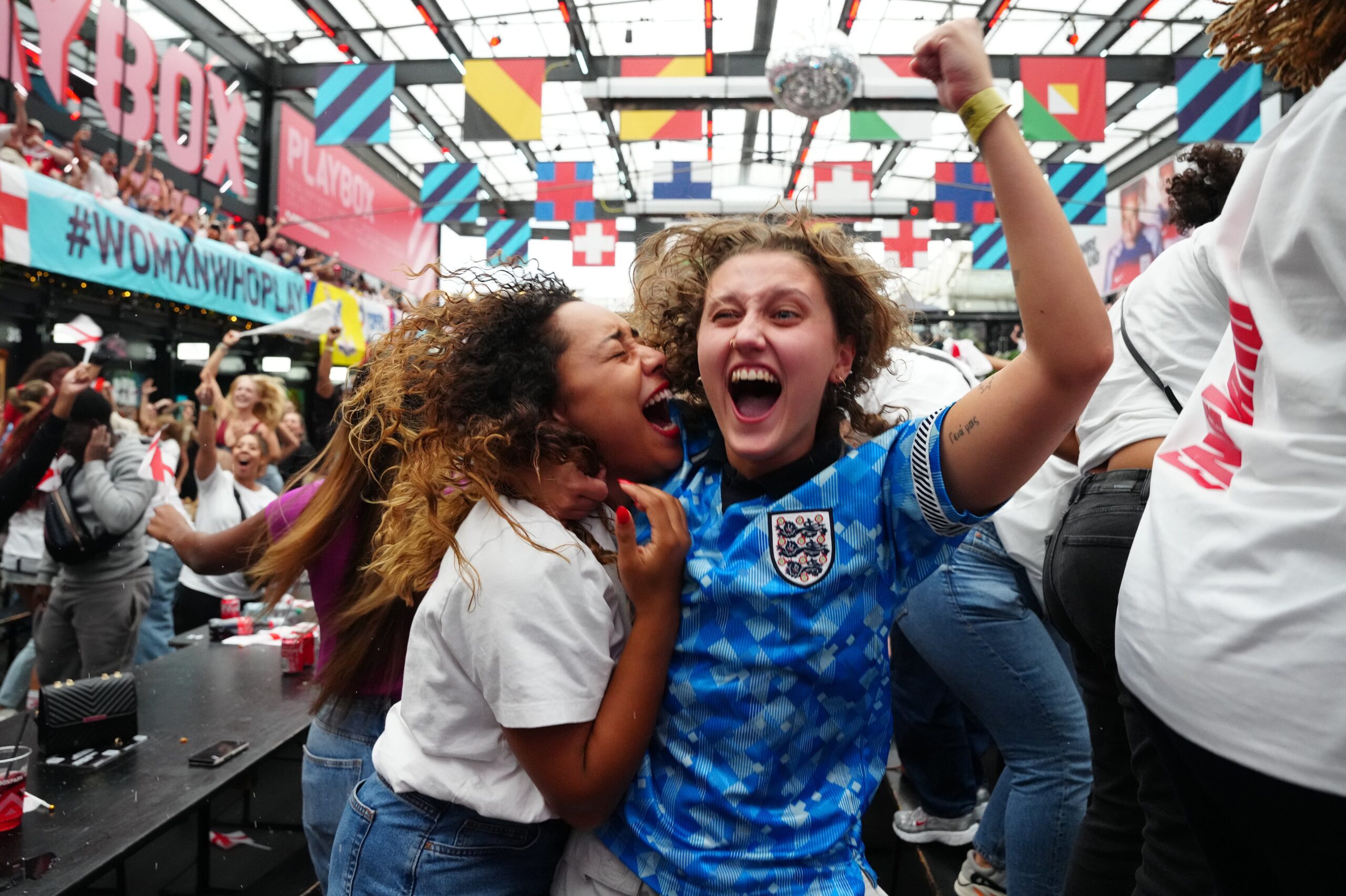 England fans celebrate at Croydon Boxpark