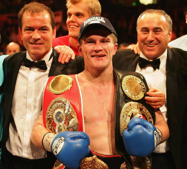Ricky Hatton celebrates beating Carlos Maussa
