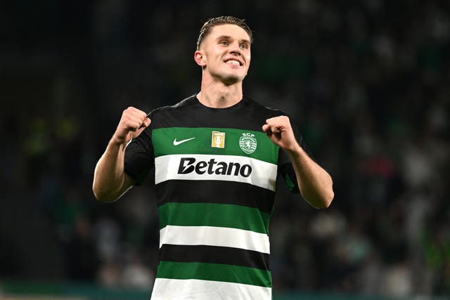 Viktor Gyokeres celebrates scoring a goal for Sporting Lisbon