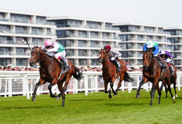Jonquil (left) winning the Greenham Stakes at Newbury