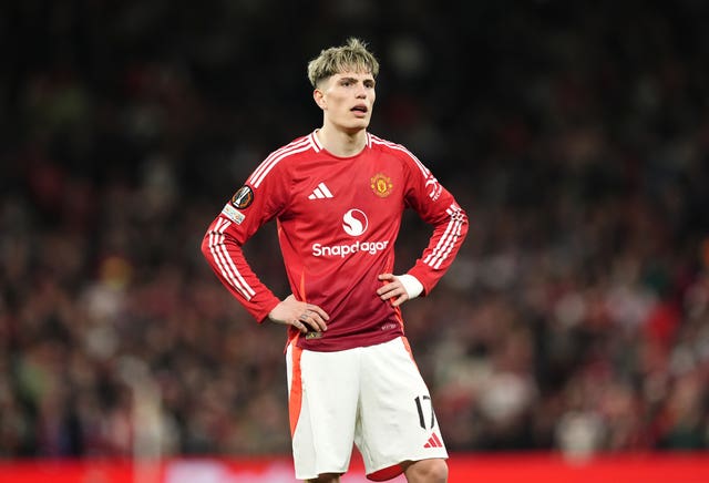 Manchester United’s Alejandro Garnacho during a Europa League quarter-final, second leg tie against Lyon at Old Trafford