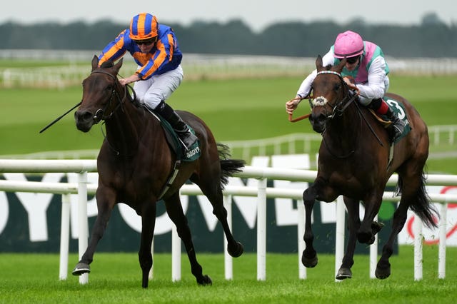 Kalpana (right) chases home Whirl in the Pretty Polly Stakes at the Curragh