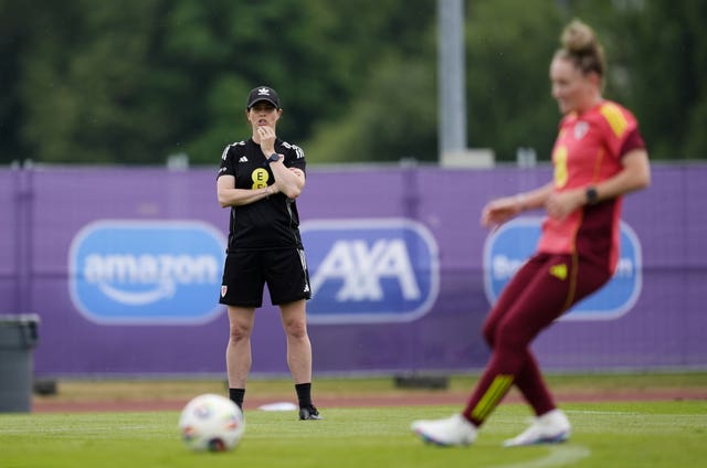 Wales manager Rhian Wilkinson during a training session