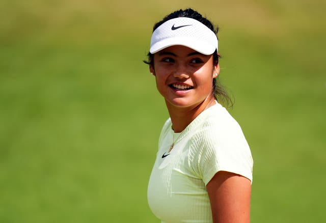 Emma Raducanu smiles during a training session