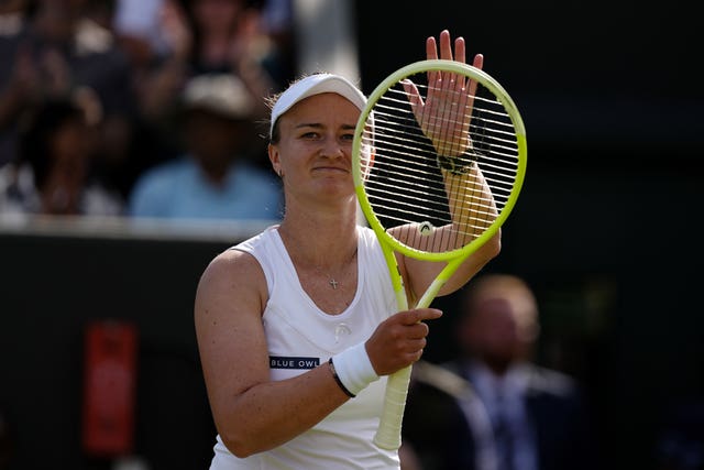 Barbora Krejcikova celebrates winning her match against Caroline Dolehide