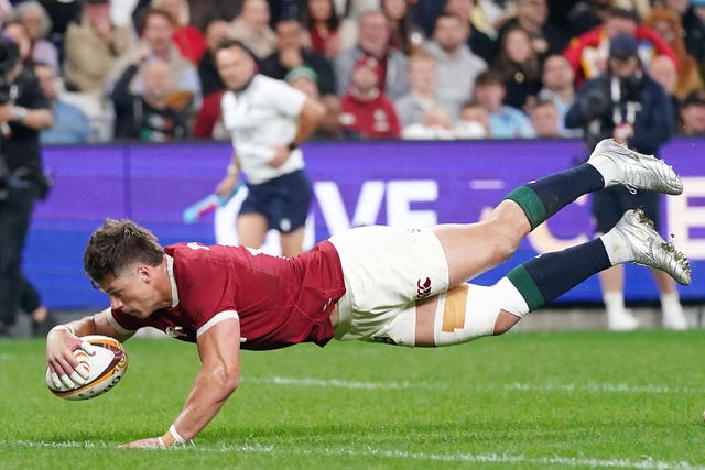 British and Irish Lions centre Huw Jones scores his first try Jones shone against the New South Wales Waratahs