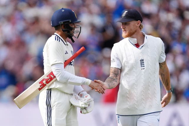 India’s Shubman Gill (left) shakes hands with England’s Ben Stokes