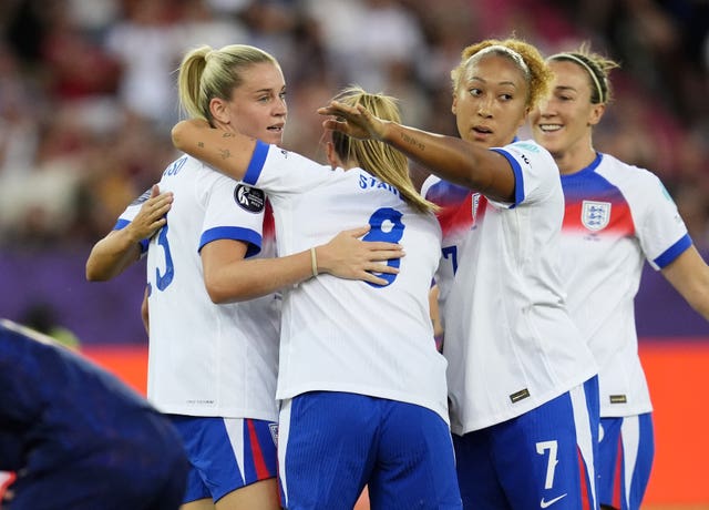 England celebrate before having a goal ruled out by VAR