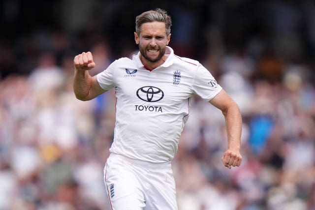 Chris Woakes celebrates the wicket of Nitish Kumar Reddy on day five of the Lord's Test against India.