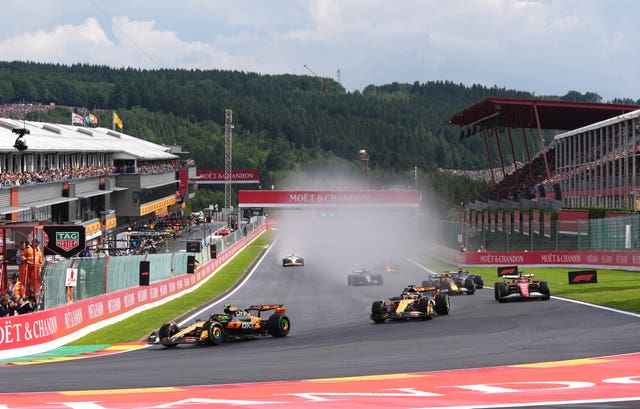 McLarenâs Lando Norris leads the race with team-mate Oscar Piastri behind