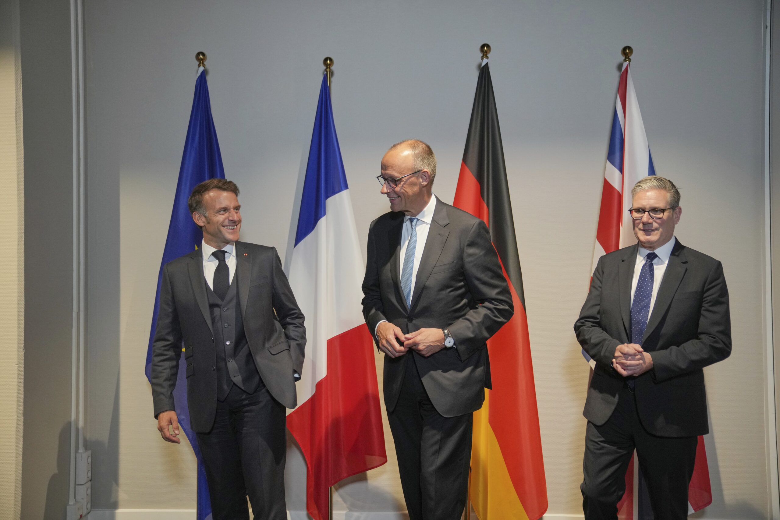 French President Emmanuel Macron, Germanyâs Chancellor Friedrich Merz and Prime Minister Sir Keir Starmer