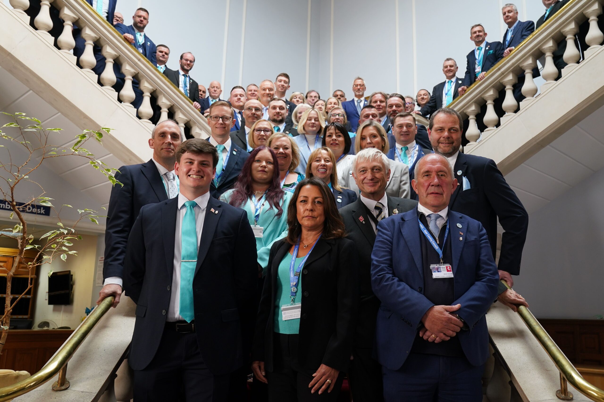 Reform Cllr Linden Kemkaran (front centre), leader of the Reform UK Kent County Council group, with the Reform UK councillors elected to Kent County Council (Gareth Fuller/PA)