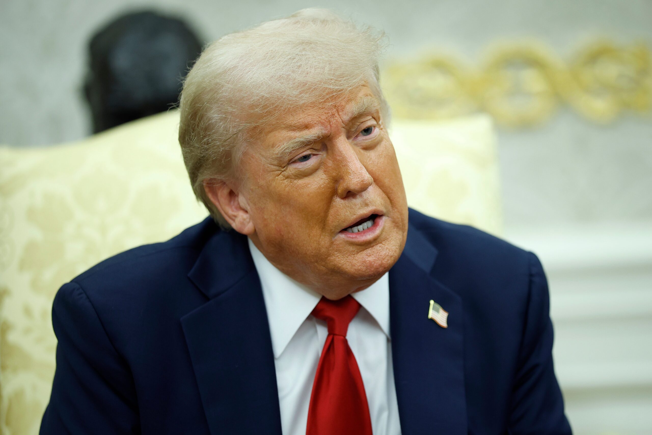 US president Donald Trump answers questions from reporters while meeting with Nato secretary general Mark Rutte in the Oval Office at the White House