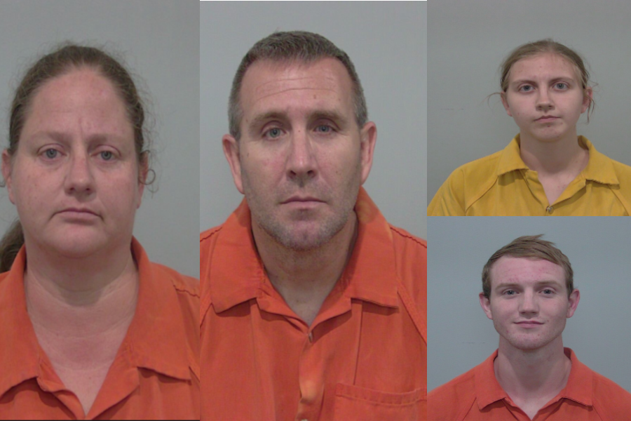 Husband and wife Brian (center) and Jill Griffeth (left), as well as 21-year-old Dallin (bottom right) and 19-year-old Liberty Griffeth (top right), were arrested and charged with aggravated child abuse, authorities said.