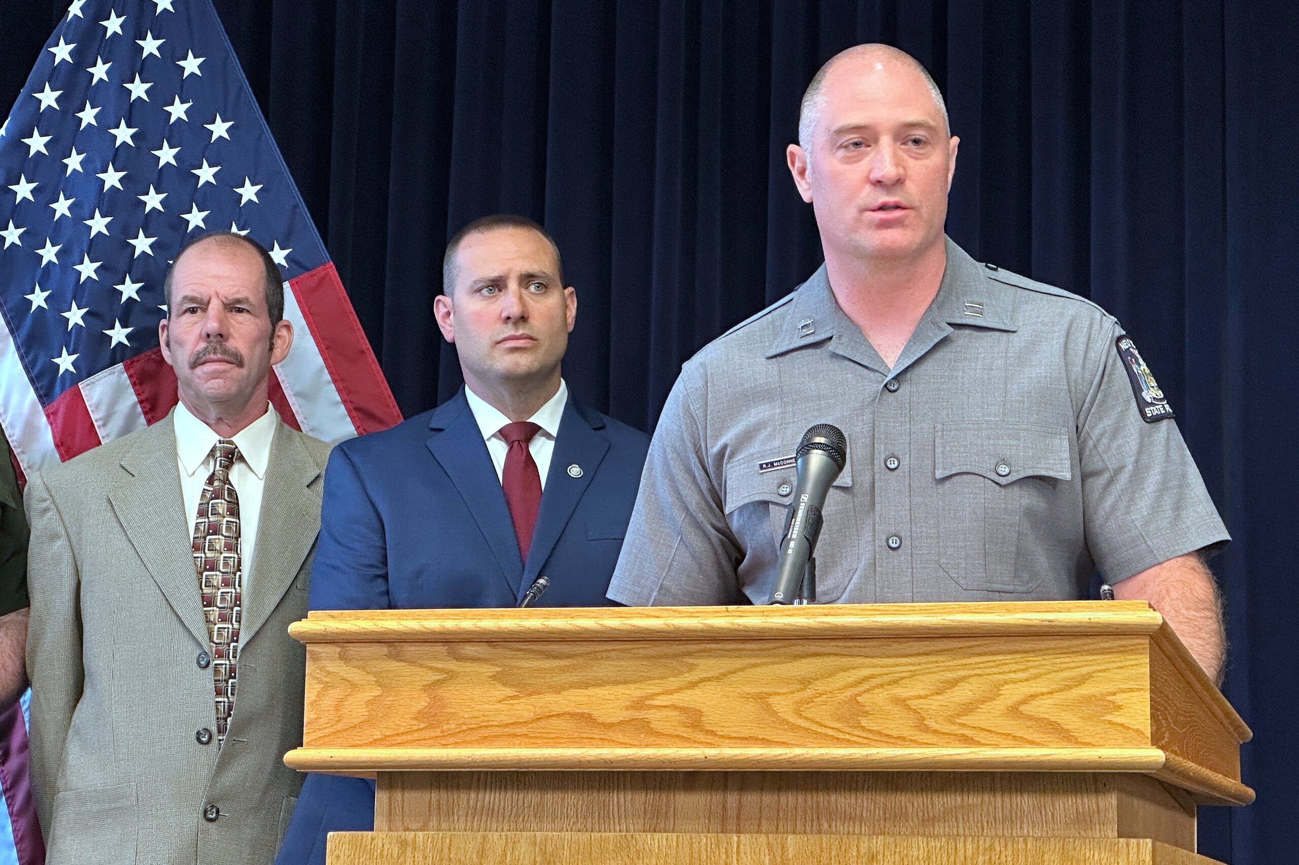 New York State Police Capt. Robert McConnell speaks at a news conference
