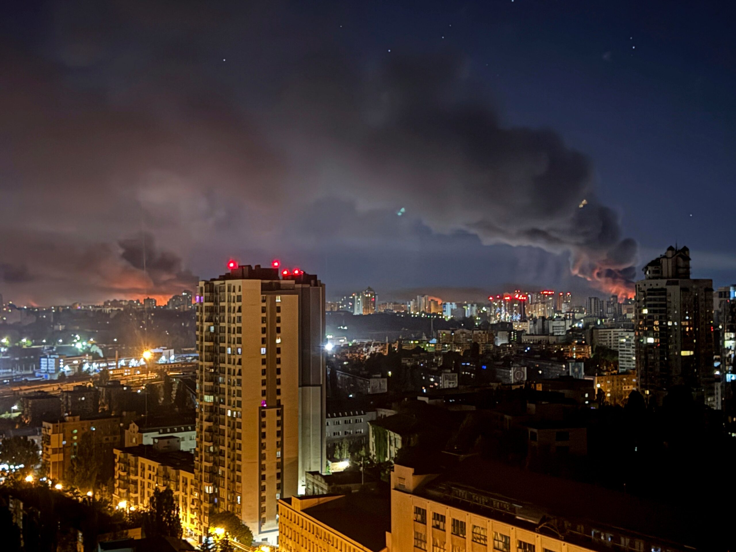 Smoke rises after a strike in Kyiv, Ukraine