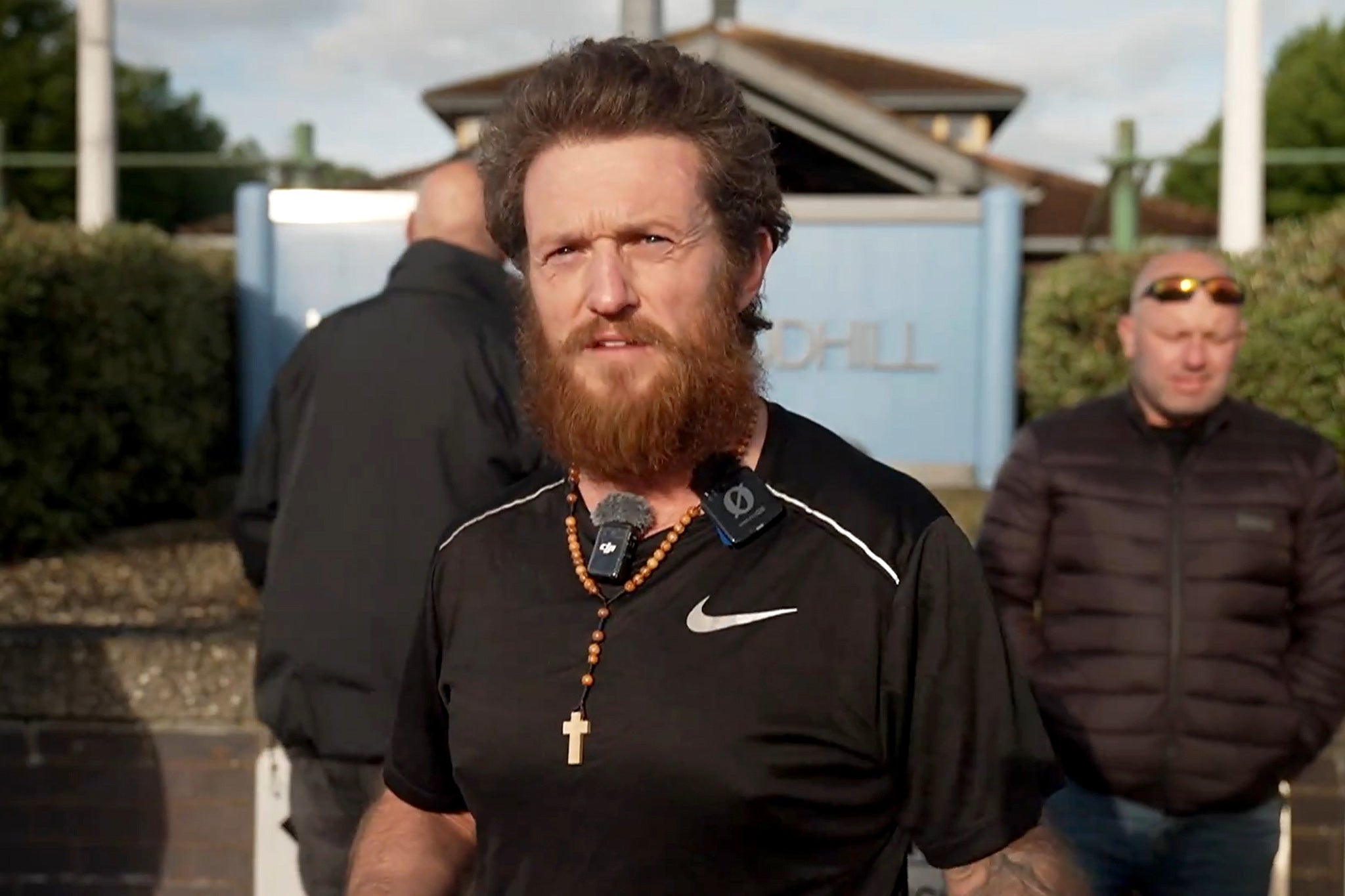 Robinson is seen following his release from HMP Woodhill in Milton Keynes, Buckinghamshire, after his 18-month sentence for contempt of court was reduced by four months at the High Court