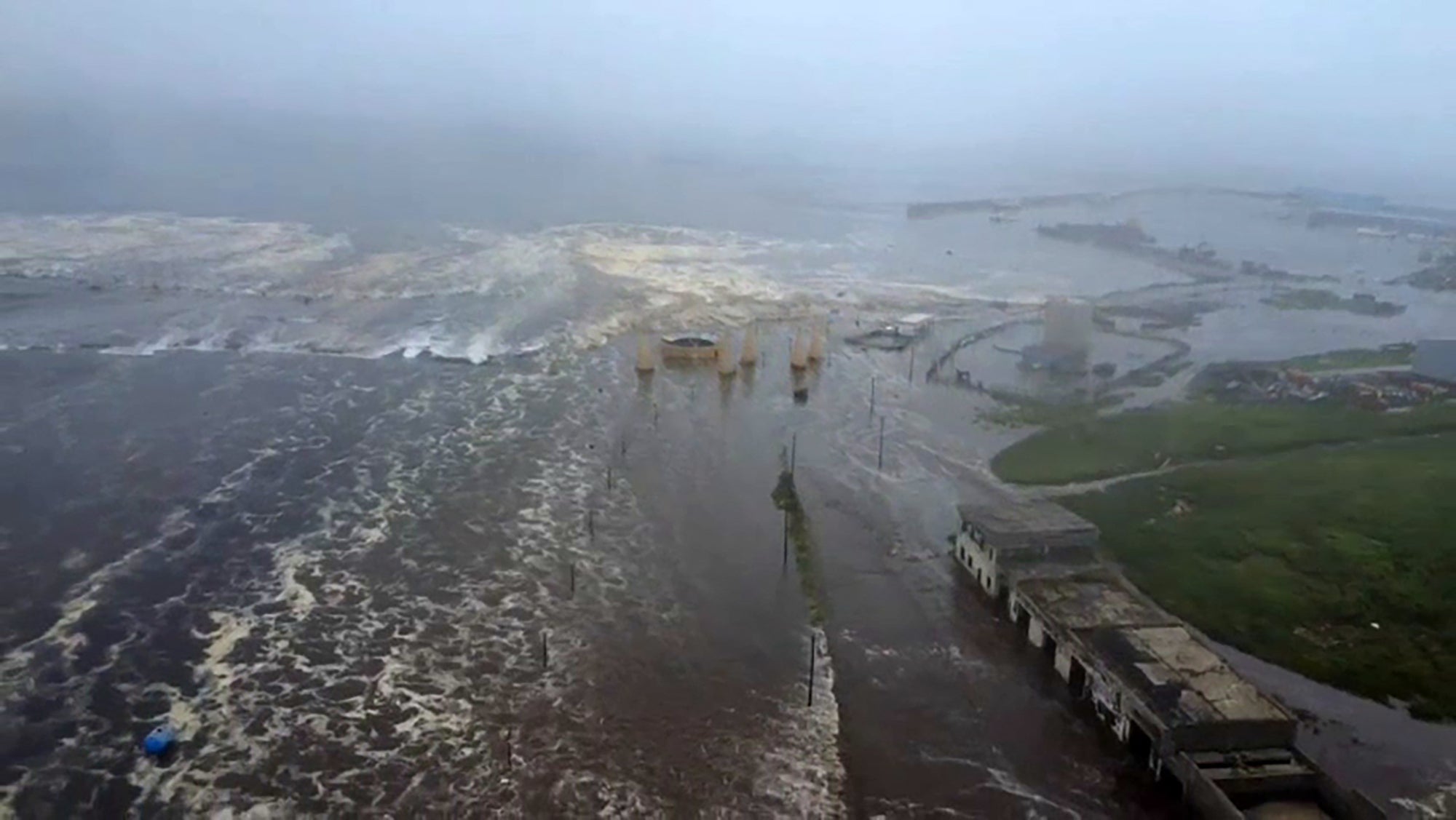 This video grab from a drone handout footage released by Geophysical Service of the Russian Academy of Sciences on July 30, 2025, shows the tsunami-hit Severo-Kurilsk on Paramushir island of Russia's northern Kuril islands