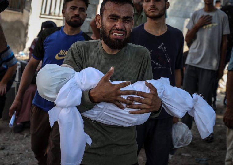GAZA CITY, GAZA - JULY 23: Bodies of Palestinians are brought to the al Shifa Hospital after Israeli airstrike claimed Palestinian lives in Gaza Strip on July 23, 2025. (Photo by Ali Jadallah/Anadolu via Getty Images)