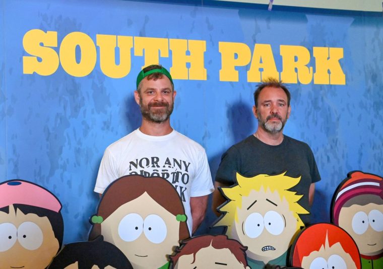 SAN DIEGO, CALIFORNIA - JULY 24: (L-R) Matt Stone and Trey Parker attend Paramount+???s South Park In San Diego event during 2025 San Diego Comic-Con on July 24, 2025 in San Diego, California. (Photo by Jon Kopaloff/Getty Images for Paramount+)