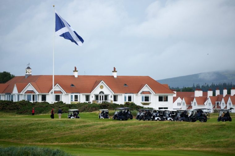 TURNBERRY, SCOTLAND - JULY 26: A general view of U.S. President Donald Trump's entourage as he plays golf at Trump Turnberry golf course on July 26, 2026 in Turnberry, Scotland. U.S. President Donald Trump is visiting his Trump Turnberry golf course, as well as Trump International Golf Links in Aberdeenshire, during a brief visit to Scotland from July 26 to 29. (Photo by Christopher Furlong/Getty Images)