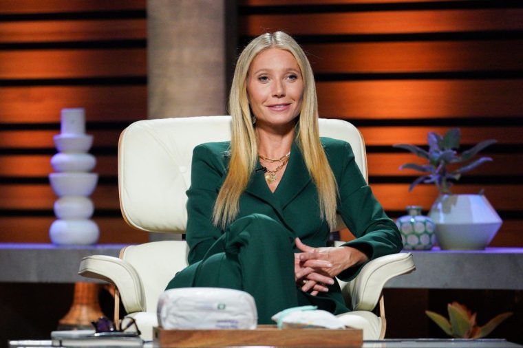 SHARK TANK - 1410 Gwyneth Paltrow, CEO and founder of lifestyle juggernaut Goop, makes her first appearance in the Tank as a guest Shark. First into the Tank is an entrepreneur from San Francisco who hopes the stacks are in his favor with his healthier version of a favorite breakfast indulgence. A husband-and-wife team from Austin, Texas, introduce their elevated product designed to keep your beverages crisp and cool, while entrepreneurs from New York City yearn to wrap up a deal with their low-calorie superfood alternative. Last into the Tank is an entrepreneur from Los Angeles, California, who wants to help change the world with her eco-friendly version of a baby product on an all-new episode of Shark Tank airing FRIDAY, JAN. 6 (8:00-9:01 p.m. EST), on ABC. (Christopher Willard/ABC via Getty Images) GWYNETH PALTROW