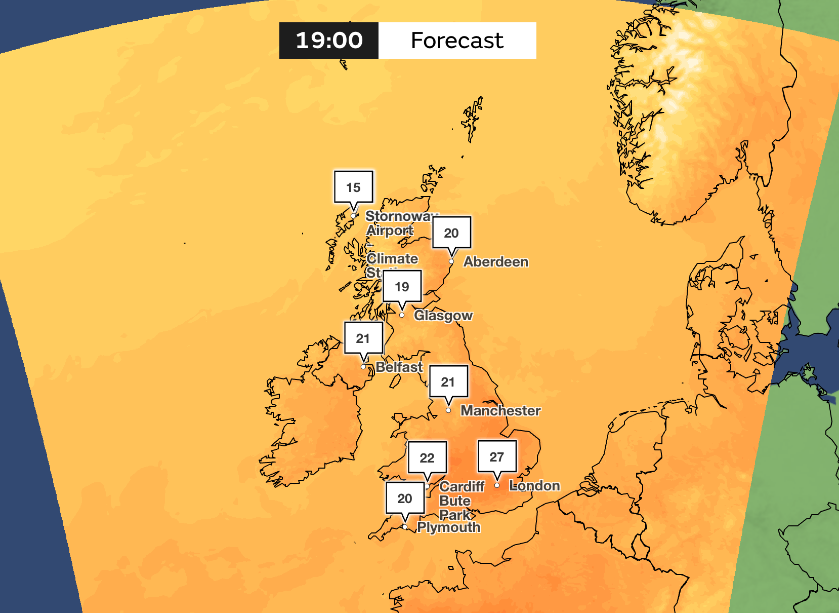 UK forecast on Wednesday, according to the Met Office.