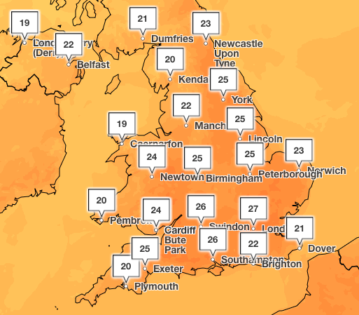 Met Office forecast Wednesday 9 July