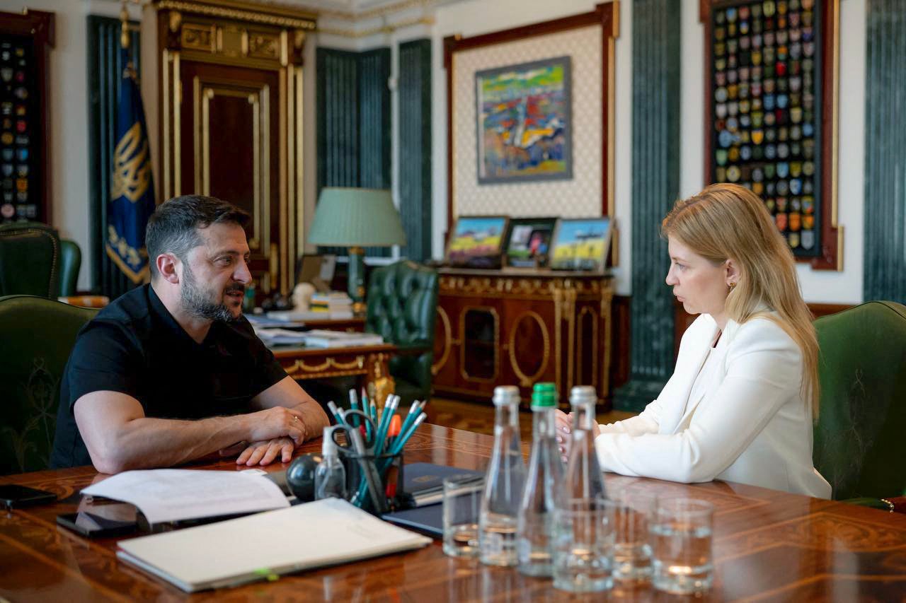 Volodymyr Zelensky attends a meeting with Olha Stefanishyna in Kyiv