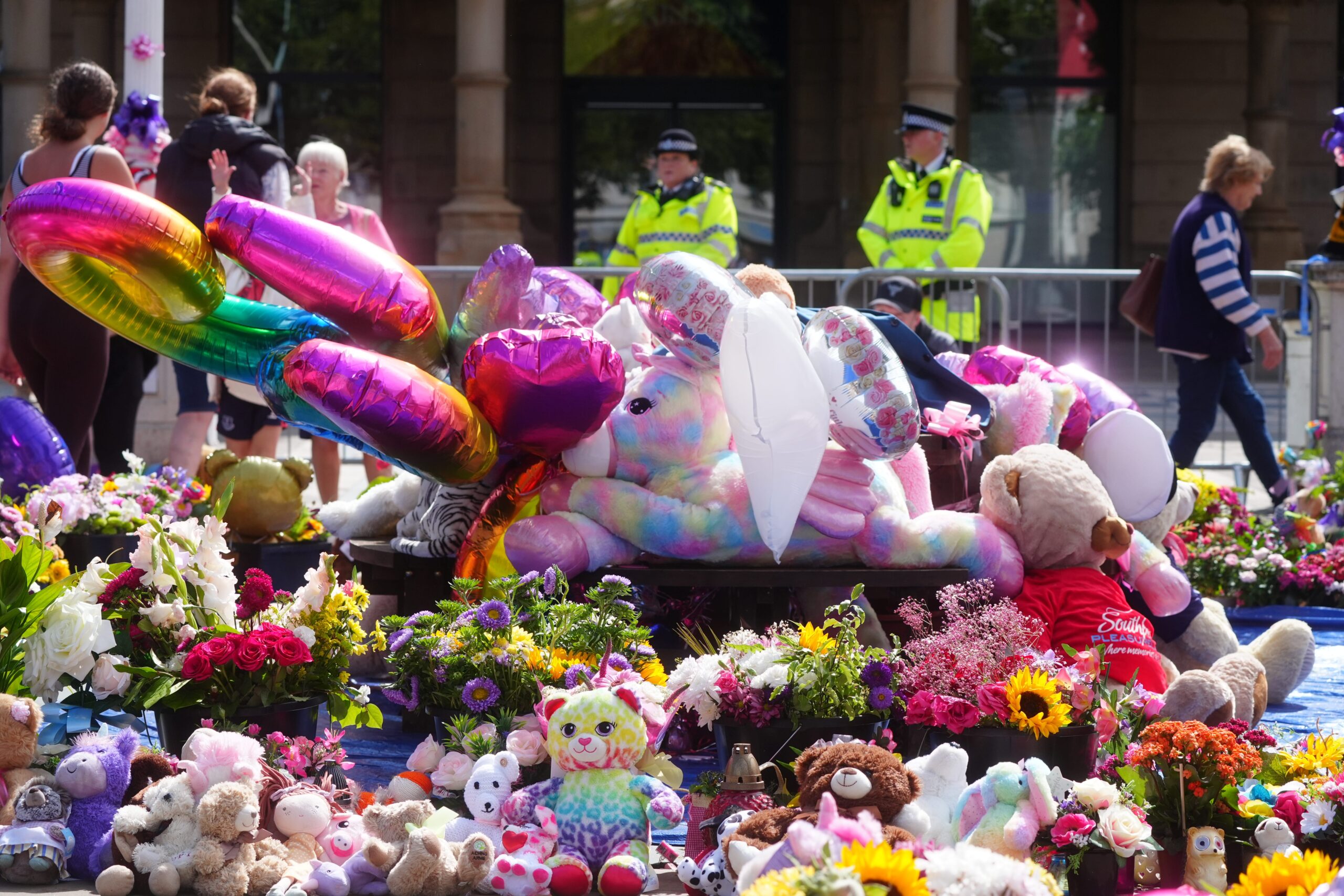 Flowers and tributes were left outside the Atkinson Art Centre Southport following the attack in July last year