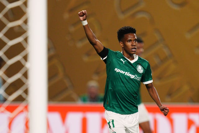 Palmeiras’ Estevao celebrates scoring against Chelsea