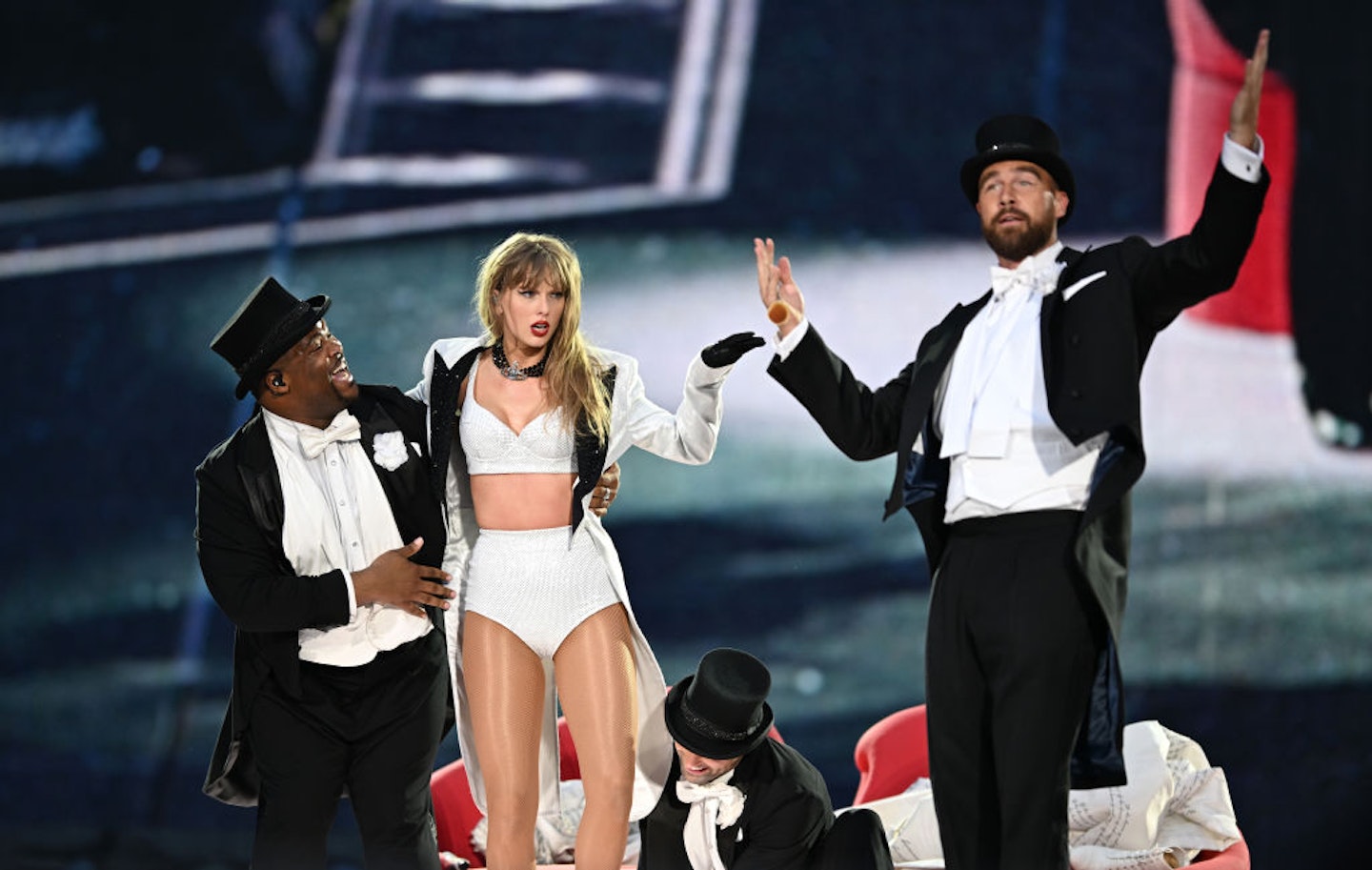Travis joined Taylor onstage at the Eras Tour in 2023