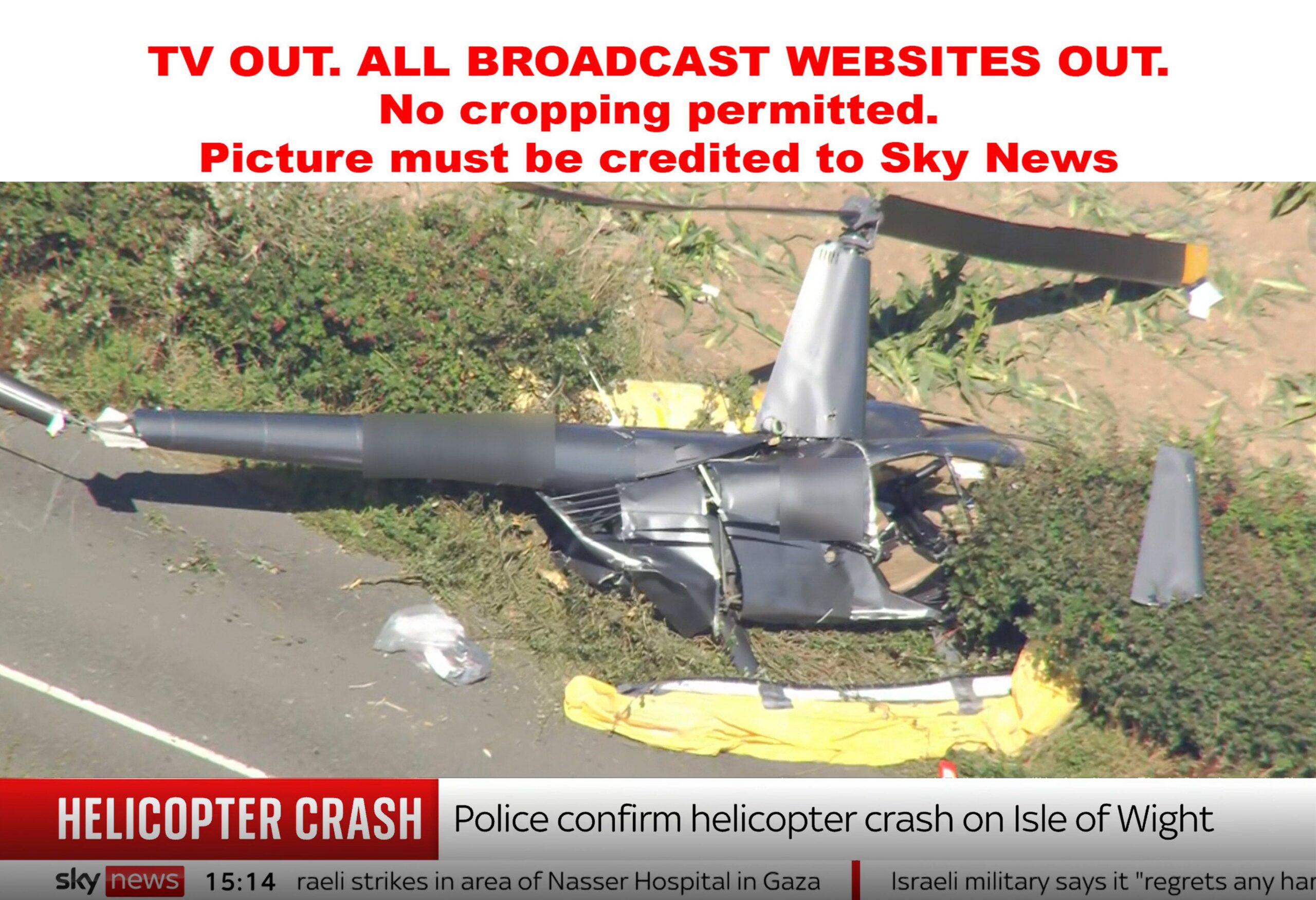 Screengrab taken from Sky News of a helicopter that crashed on the Isle of Wight