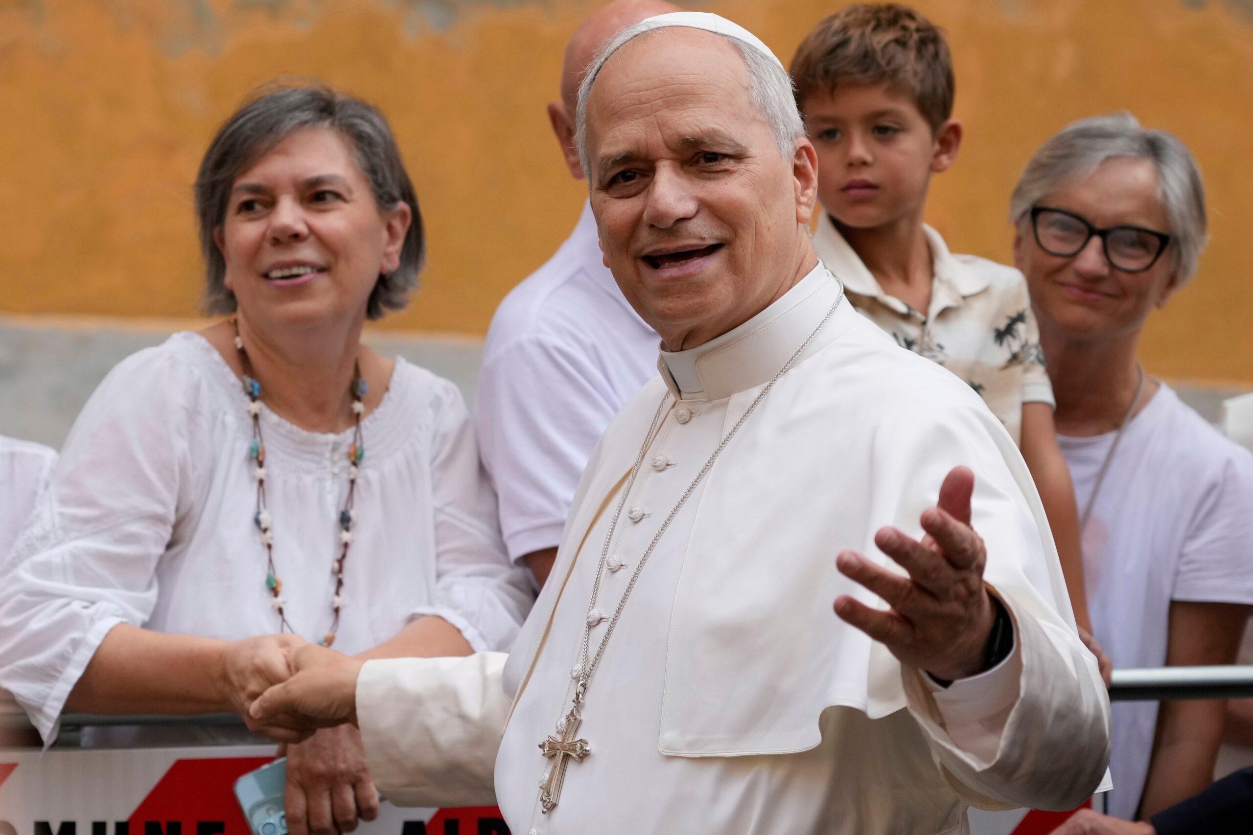 Pope Leo XIV is cheered by faithful as he arrives to celebrate a Mass at the Santa Maria della Rotonda Sanctuary