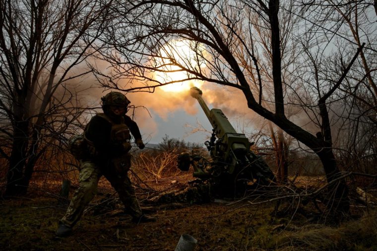 Soldiers of an artillery crew of the Rifle Battalion Special Unit of the Main Department of the National Police in the Zaporizhzhia region fire a 122-mm howitzer D-30 at the positions of Russian troops in the Zaporizhzhia direction in the Zaporizhzhia region, southeastern Ukraine, on January 11, 2025. NO USE RUSSIA. NO USE BELARUS. (Photo by Ukrinform/NurPhoto via Getty Images)