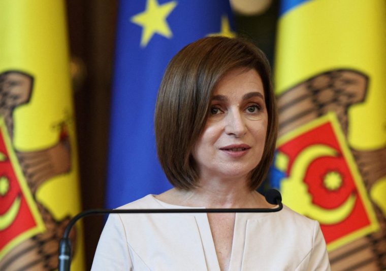 FILE PHOTO: Moldovan President Maia Sandu speaks during a press conference with European Council President Antonio Costa and European Commission President Ursula von der Leyen at the first Moldova-EU summit in Chisinau, Moldova July 4, 2025. REUTERS/Vladislav Culiomza/File Photo