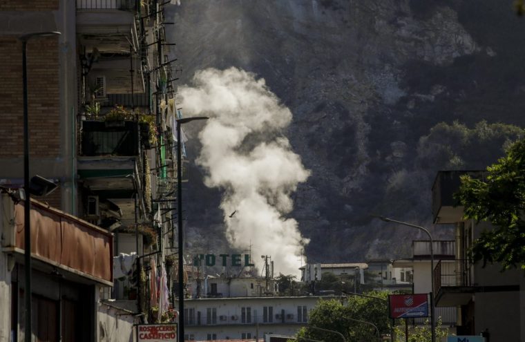 AGNANO, CAMPANIA, ITALY - 2024/05/23: A view of the volcanic gases venting from fumaroles Pisciarelli in Agnano quarter of the Campi Flegrei, biggest caldera, a volcano, near Naples, southern Italy, Campania region. (Photo by Salvatore Laporta/KONTROLAB/LightRocket via Getty Images)
