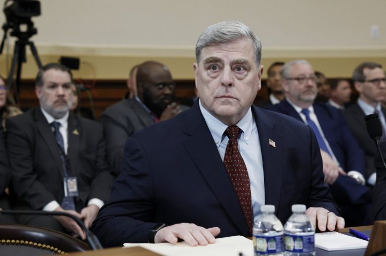 WASHINGTON, DC - MARCH 19: Former Chairman of the Joint Chiefs of Staff Gen. Mark Milley awaits the start of a hearing with the House Foreign Affairs Committee in the Rayburn House Office Building on March 19, 2024 in Washington, DC. The committee held the hearing to question retired U.S. Generals on the U.S. withdrawal from Afghanistan in 2021. (Photo by Anna Moneymaker/Getty Images)