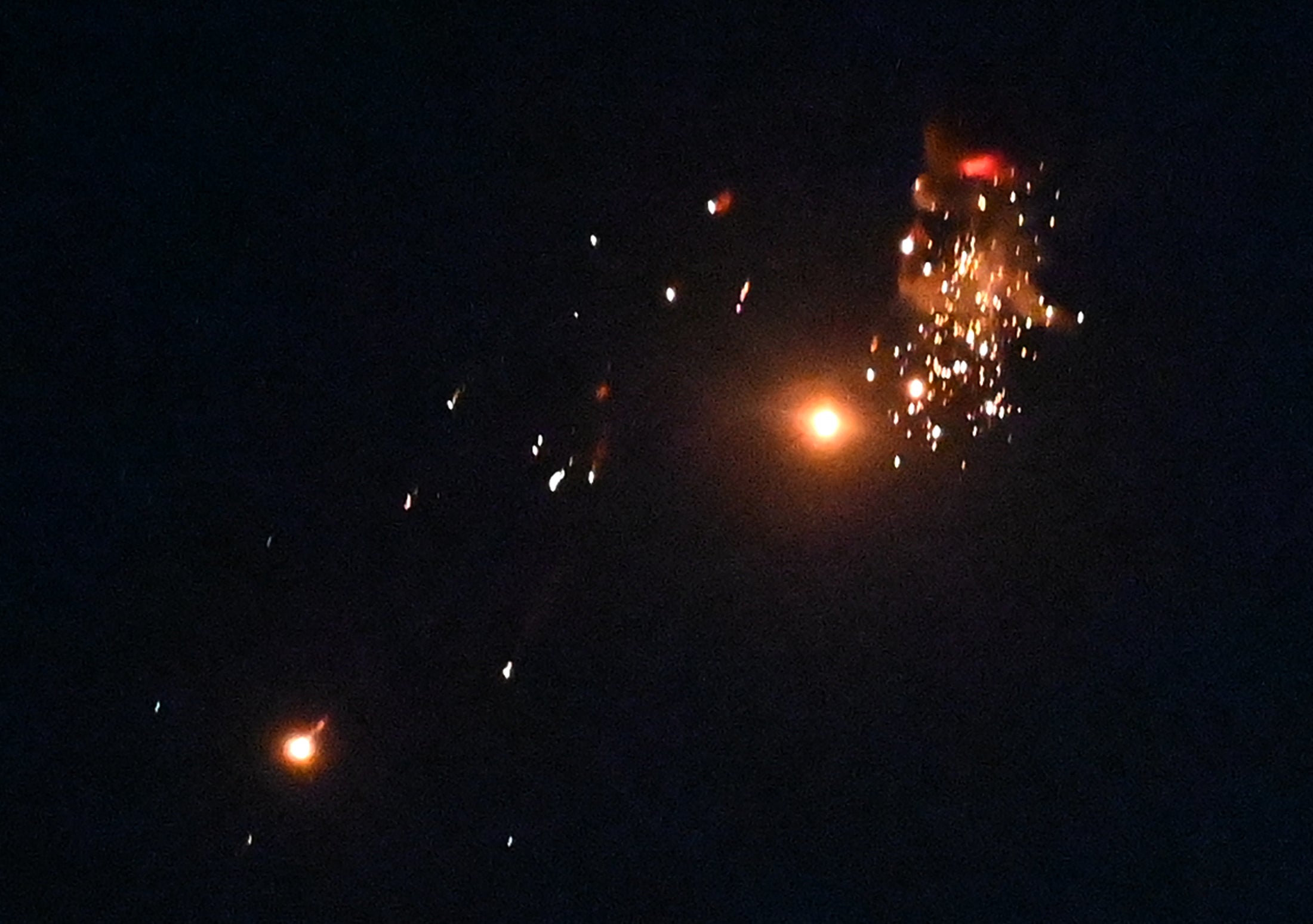 The Ukrainian air force shoots down Russian drones during the attack